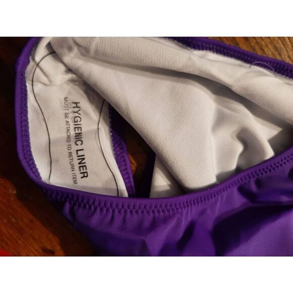 New Medium Modihito Purple Bandeau Ruffled Smocked 1pc Swimsuit Bathing Suit NWT - Picture 8 of 8